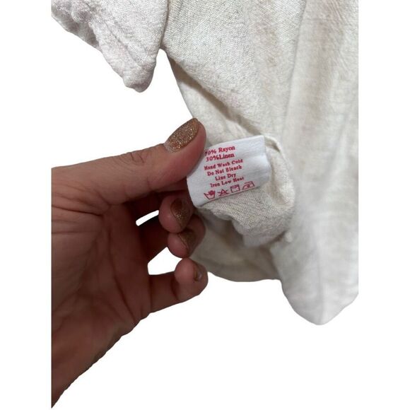 Lisa Says Gah Short Sleeve Collared Cropped Button Front Shirt Beige Size XS - Picture 8 of 12